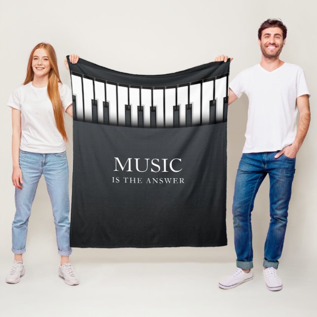 Black and white modern piano fleece blanket (In Situ)