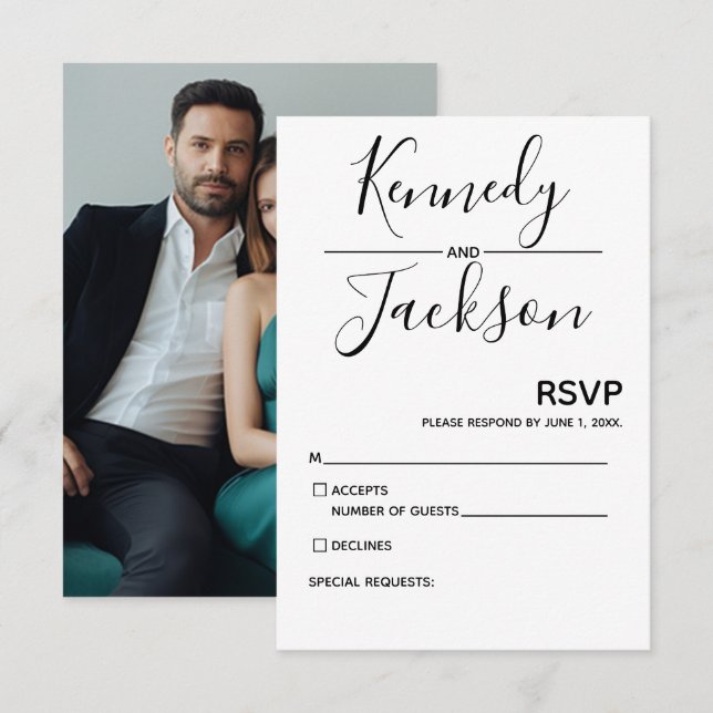 Black and White Modern RSVP Wedding Calligraphy Card (Front/Back)