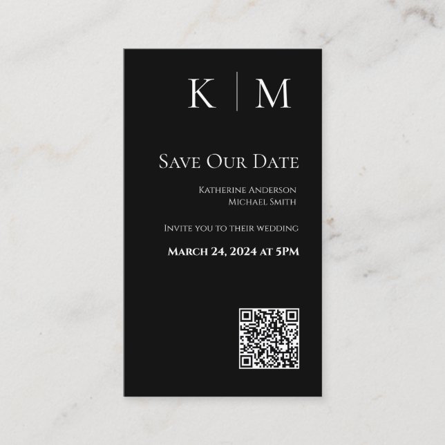 Black and white-Modern-Save the Date-QR code- Business Card (Front)