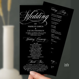 Black and White Modern Script All In One Wedding Programme