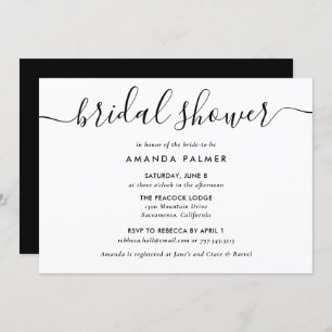 Black and White Modern Script Bridal Shower Invitation