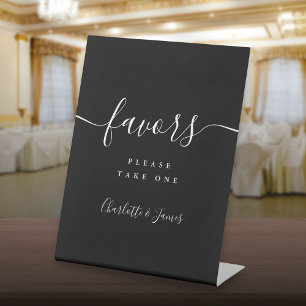 Black And White Modern Script Favours Table Pedestal Sign