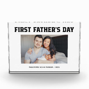 Black and White Modern Script First Father's Day Photo Block