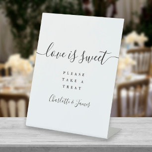 Black And White Modern Script Love Is Sweet Favour Pedestal Sign