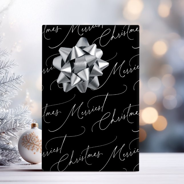 Black And White Modern Script Merriest Christmas Wrapping Paper (Black And White Modern Script Merriest Christmas Wrapping Paper)