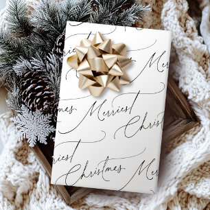 Black And White Modern Script Merriest Christmas Wrapping Paper
