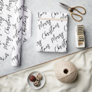 Black and White Modern Script Merry Christmas Wrapping Paper