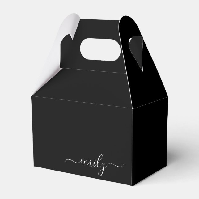 Black and White Modern Script Monogram Name Favour Box (Front Side)