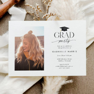 Black and White Modern Script Photo  Invitation