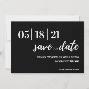 black and white modern script save the date
