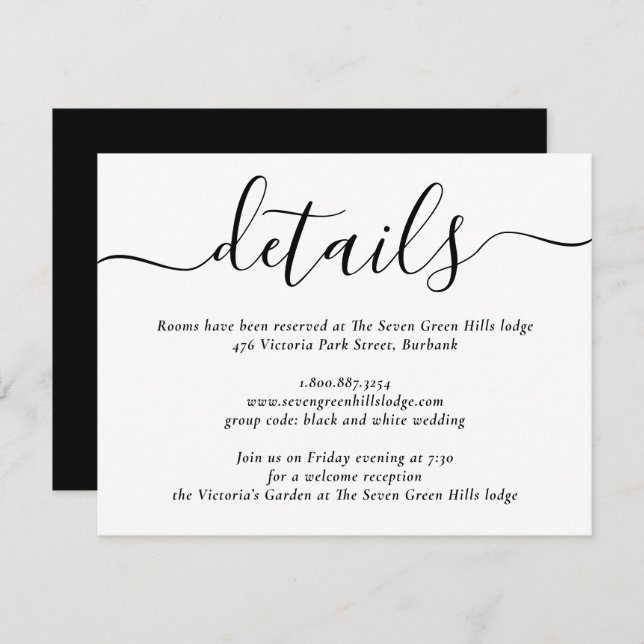 Black and White Modern Script Wedding Enclosure Card (Front/Back)