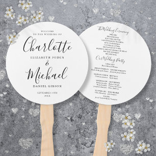 Black And White Modern Script Wedding Program Hand Fan