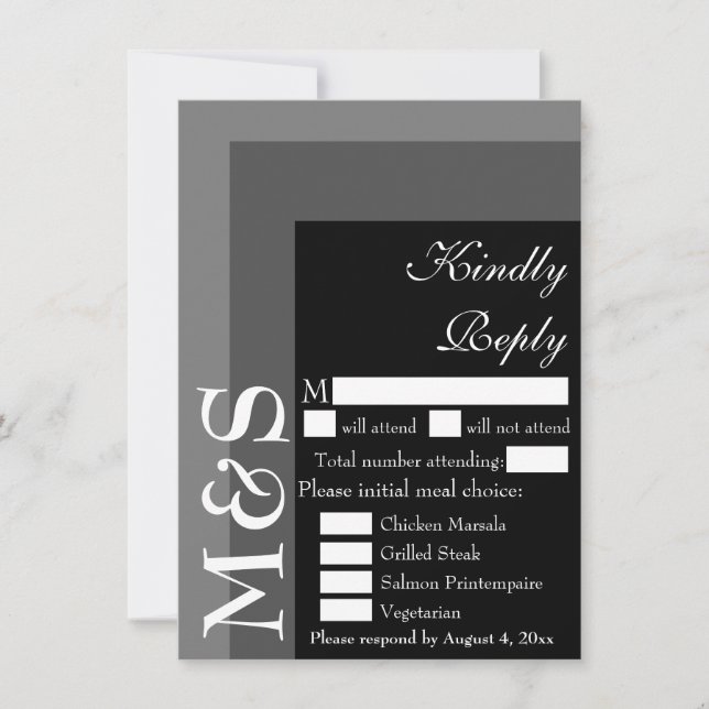 Black and White Modern Script Wedding RSVP Card (Front)