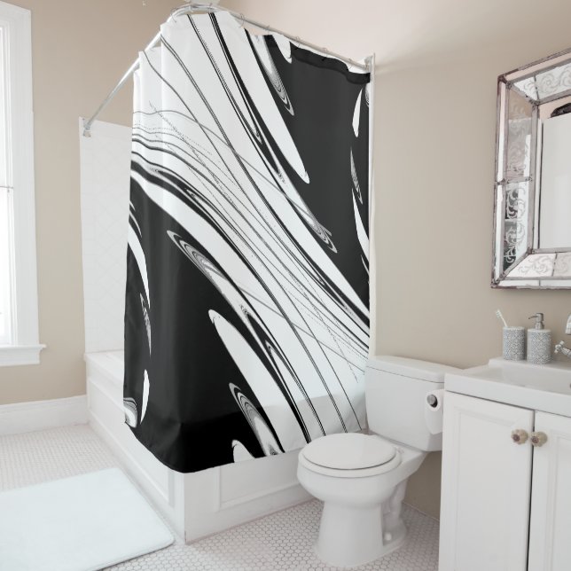Black and White Modern Shower Curtain (In Situ)