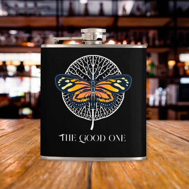Black and White Modern Simple Butterfly Hip Flask (Creator Uploaded)