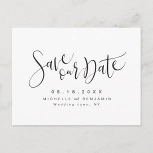 Black And White Modern Simple Script Save The Date Announcement Postcard