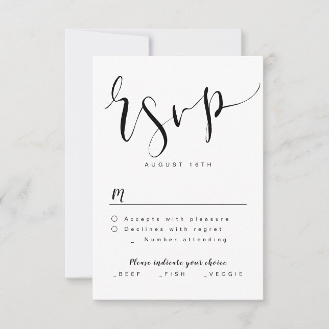 Black And White Modern Simple Script wedding RSVP (Front)