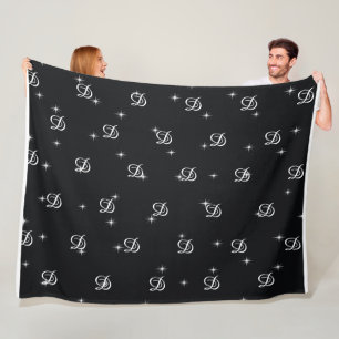 black and white modern simple stars monogrammed fleece blanket