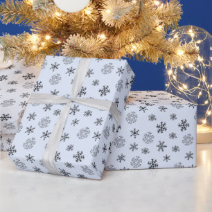Black and White Modern Snowflakes Blue Christmas Wrapping Paper