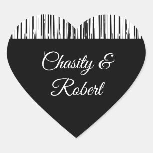 Black and White Modern Stripe Elegant Minimalist Heart Sticker