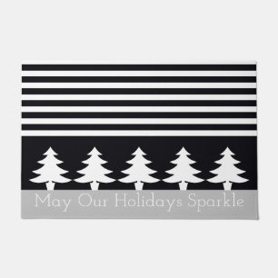 Black And White Modern Stripe Festive Doormat