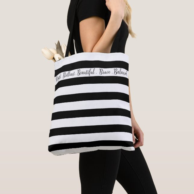 Black And White Modern Stripe Tote Bag (Close Up)