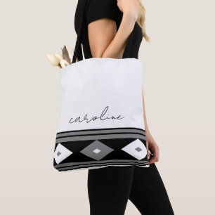 Black and White Modern Stripes and Diamond Shapes Tote Bag