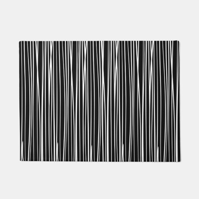 Black and White Modern Stripes Doormat (Front)
