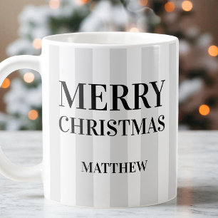 Black and White Modern Stripes Merry Christmas Coffee Mug