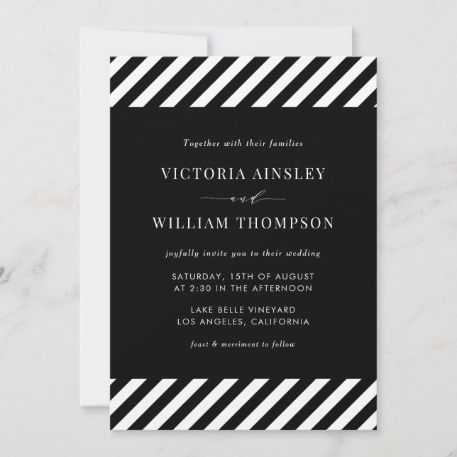 Black and White Modern Stripes Wedding Invitation (Front)