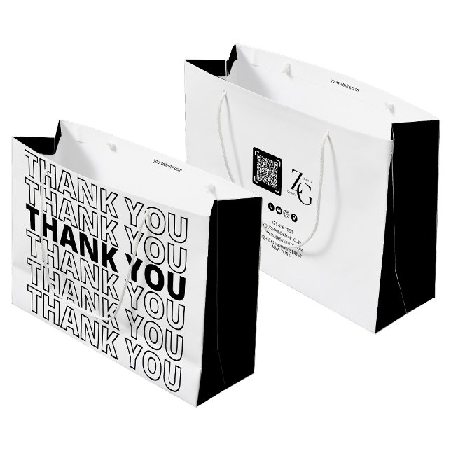 Black And White Modern Thank You Business Large Gift Bag (Creator Uploaded)
