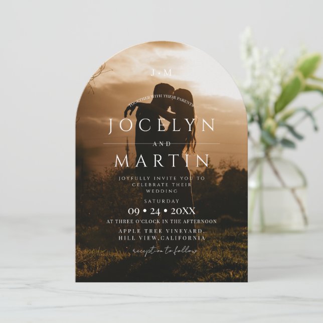 Black and White Modern Trendy Wedding  Invitation (Standing Front)