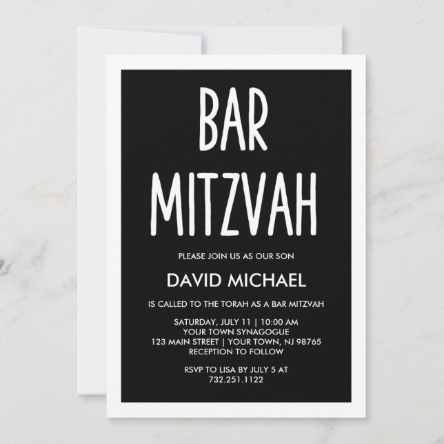 Black and White | Modern Typography Bar Mitzvah Invitation (Front)