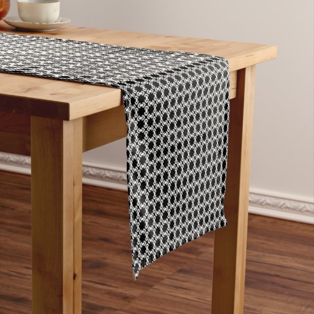 Black and White Modern Urban Pattern Short Table Runner (In Situ)