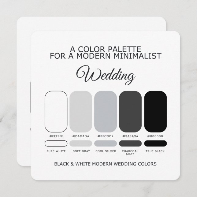 Black and White Modern Wedding Color Palette Card (Front/Back)