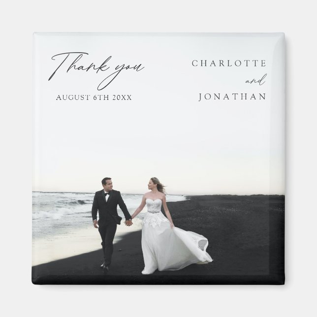 Black and White Modern Wedding Favours Thank You Magnet (Front)