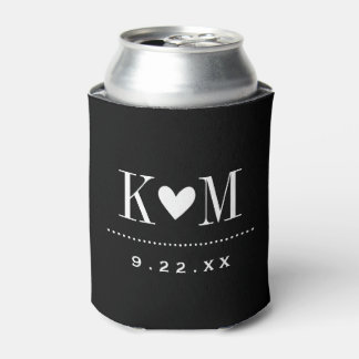 Black and White Modern Wedding Monogram Can Cooler