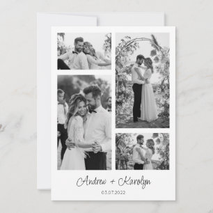 Black and White Modern wedding photo collage Thank You Card