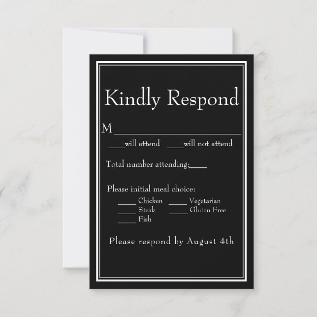 Black and White Modern Wedding RSVP Card (Front)