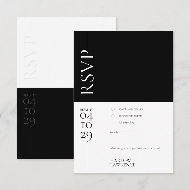 Black and White Modern Wedding RSVP Card (Front/Back)