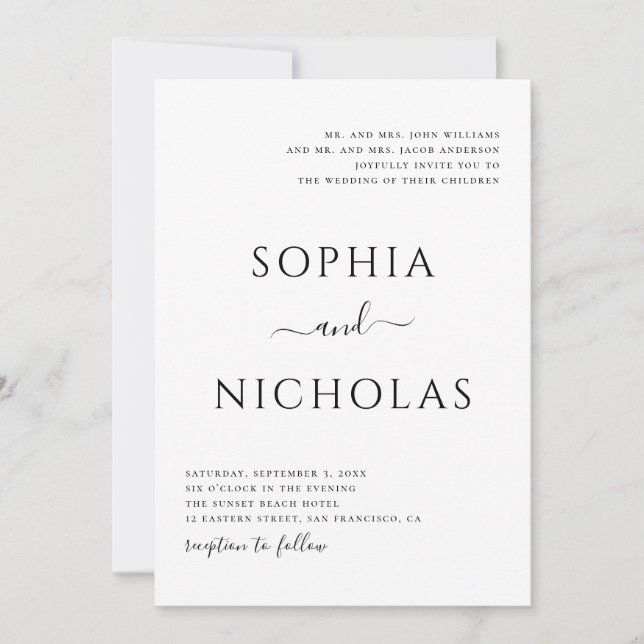 Black and white modern wedding. Simple minimalist Invitation (Front)