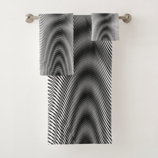 Black and White Moiré Stripes - Trippy Abstract Bath Towel Set