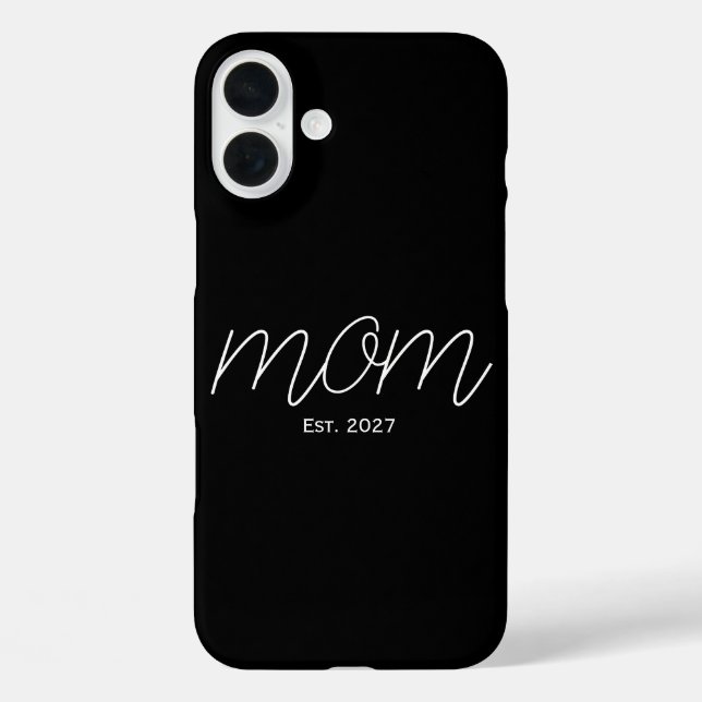 Black And White 'Mom Est' Typography Gift  Case-Mate iPhone Case (Back)