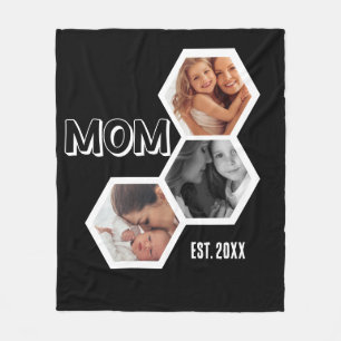 Black and White Mom Established Hexagon 3 photo Fleece Blanket