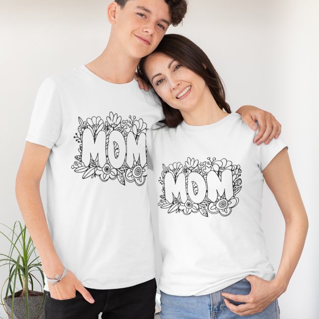 Black and white MOM l Flowers T-Shirt (Creator Uploaded)