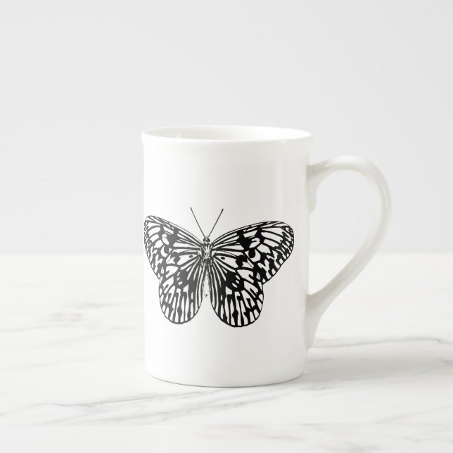 Black and White Monarch Butterfly  Bone China Mug (Right)
