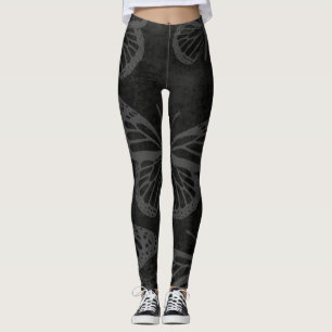 Black and White Monarch Butterfly Line Art Leggings
