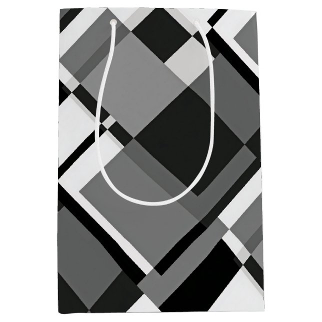 Black And White Mondrian Style Abstract Geometric Medium Gift Bag (Front)