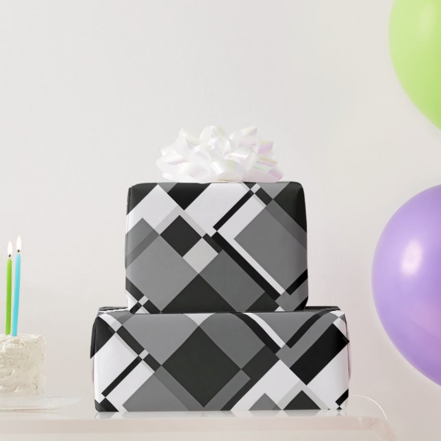 Black And White Mondrian Style Abstract Geometric Wrapping Paper (Party Gifts)