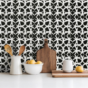 Black and white monochromatic accent floral tile